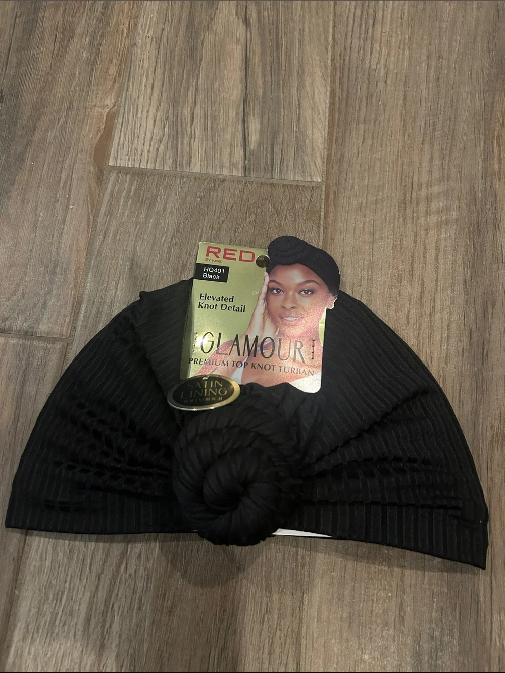 Glamour Black Ribbed Top Knot Turban